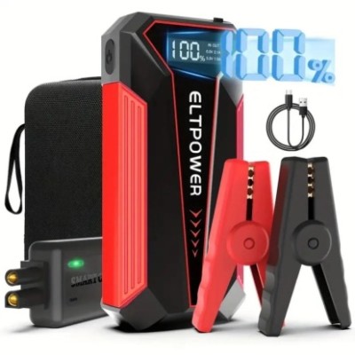 2000 MAh Car Jump Starter Power Supply With Dual USB Fast Charging And Red LED Light.