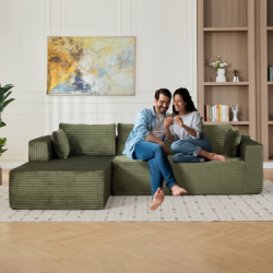 L-Shaped Compression Sofa Bed With Corduroy Fabric - Convertible Sectional Sofa, Foldable Floor Couch Sleeper, Space-Saving Flannel-Like Lounge For Small Apartments, Living Room & Game Room