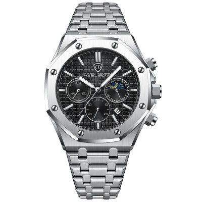 Waterproof High-grade Three Eyes And Six Needles Multi-functional Moon Phase Men's Steel Strap Watch