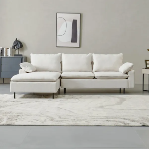 L-Shaped Linen Sectional Sofa With Right Chaise,living Room ,bedroom,office.