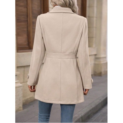 Elegant Single-breasted Woolen Coat Buttons Lapel Mid-length Jacket Temperament Commuter Outwear Clothing For Women