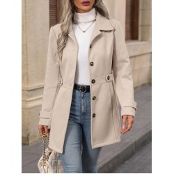 Elegant Single-breasted Woolen Coat Buttons Lapel Mid-length Jacket Temperament Commuter Outwear Clothing For Women